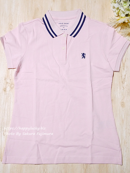 GIORDANO（ジョルダーノ）ライオン刺繍のポロシャツ（レディース）スモールライオン刺繍ポロシャツ Lピンク　全体